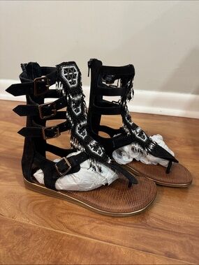 Carlos by Carlos Santana Black Beaded Gladiator Sandals